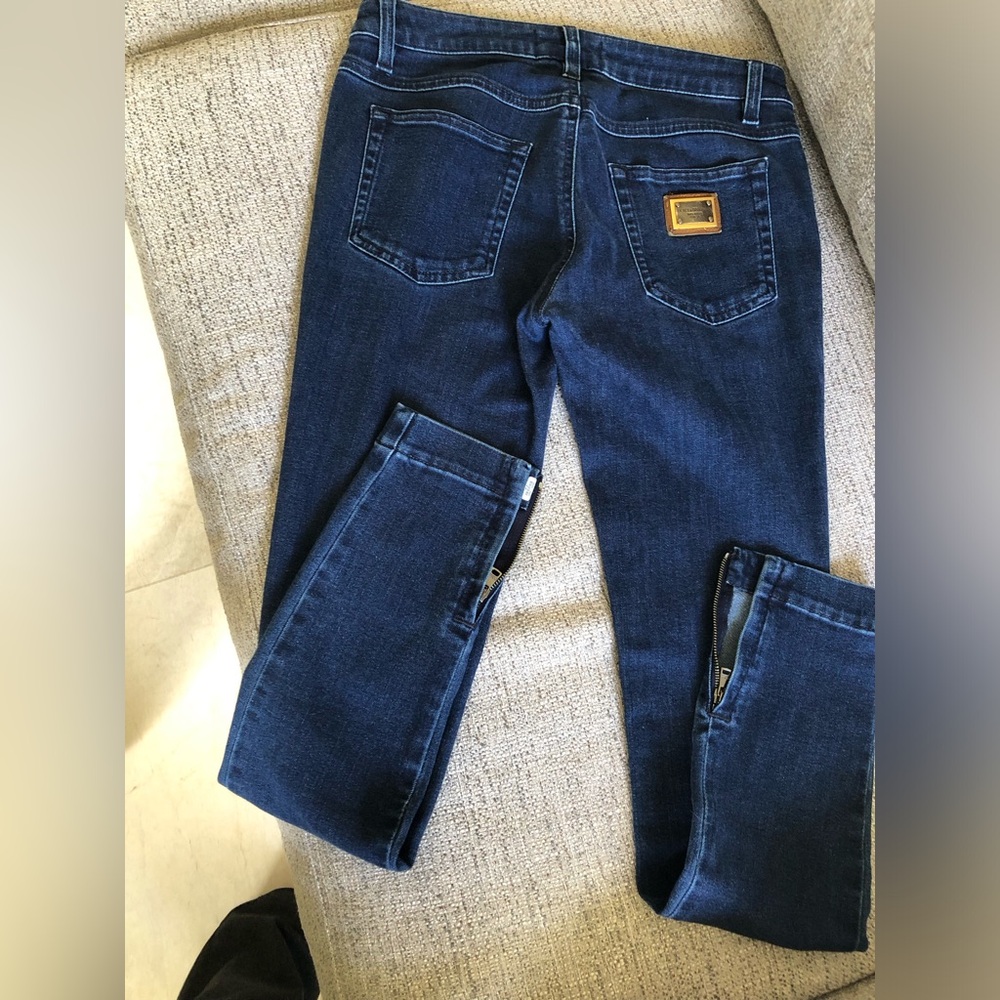 Dolce & Gabbana Dark Blue Skinny Jeans Zip Hem with Gold accents Size 38